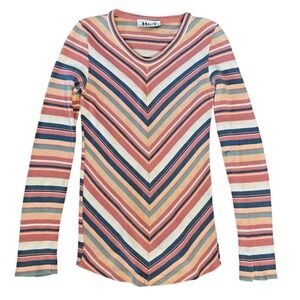 Vintage 1970s Melange Chevron Stripe Stretchy Knit Sweater Top Boho Women's XS